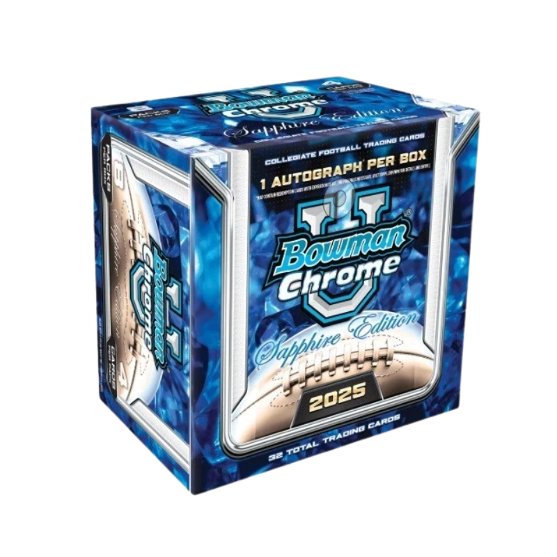resizingforshopify-2025-12-02T111625.259 2025 Bowman Chrome University Football Sapphire Edition Hobby Box - Image 1